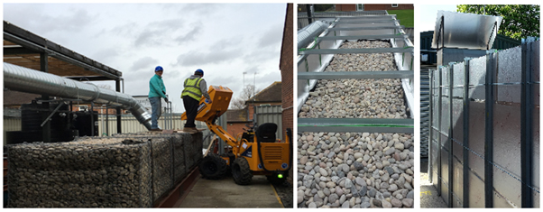 150 kWth air-rock thermocline system at Cranfield consists of ~40 tonnes of decorative rock